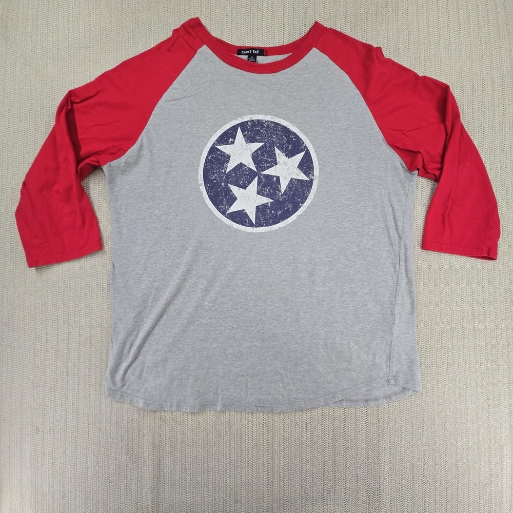 Sport-Tek Shirt Mens XL Gray Red Tennessee Tri Star Graphic Raglan Tee Baseball